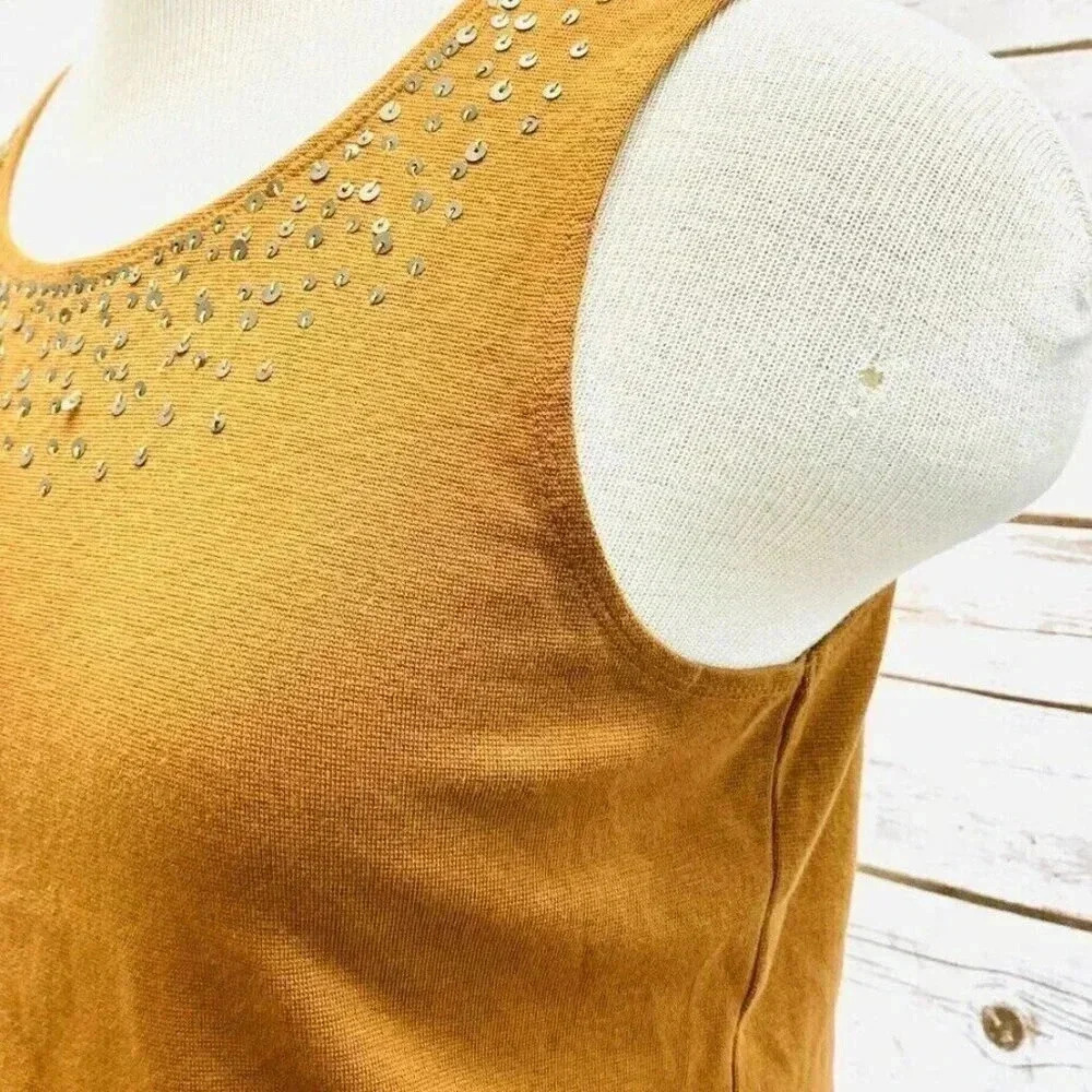 RUBY RD. Women Sleeveless Pullover Round Neck Brown Stretchy Shirt Top Size PM - Picture 4 of 12